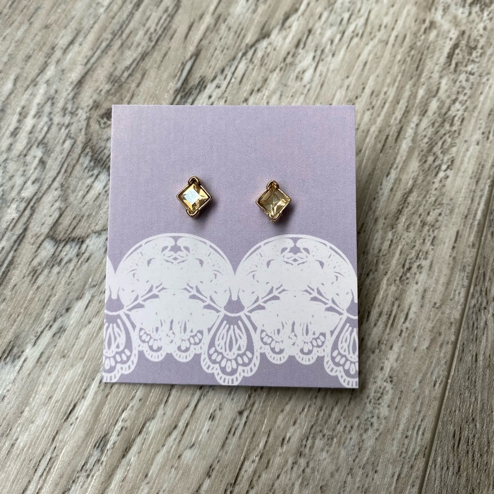 Yellow Citrine Square Cut Dainty Crystal Stud Earrings